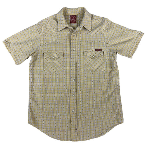 Lucky‎ Brand Dungarees America Yellow Pearl Snap Short Sleeve Men Size Medium - Picture 1 of 6